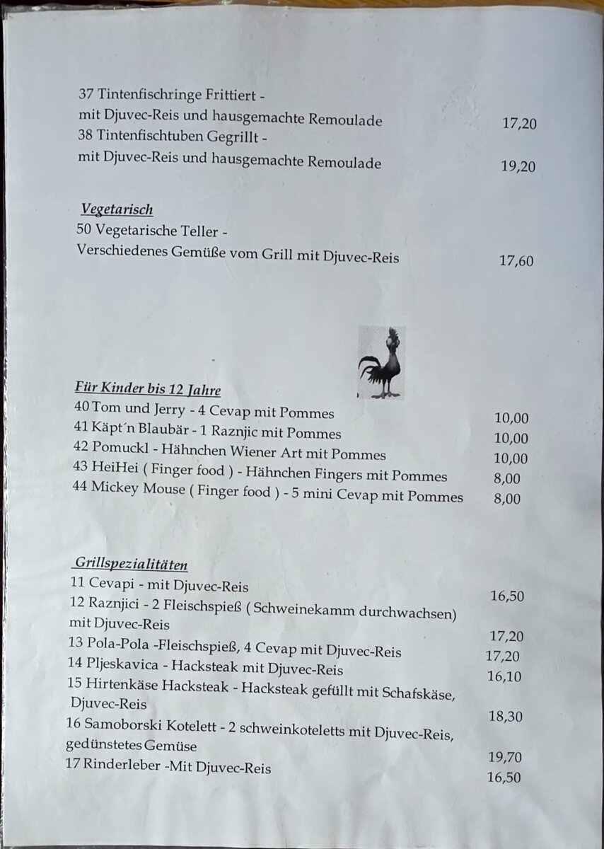 Speisekarte Kinder + Grillspezialitäten
